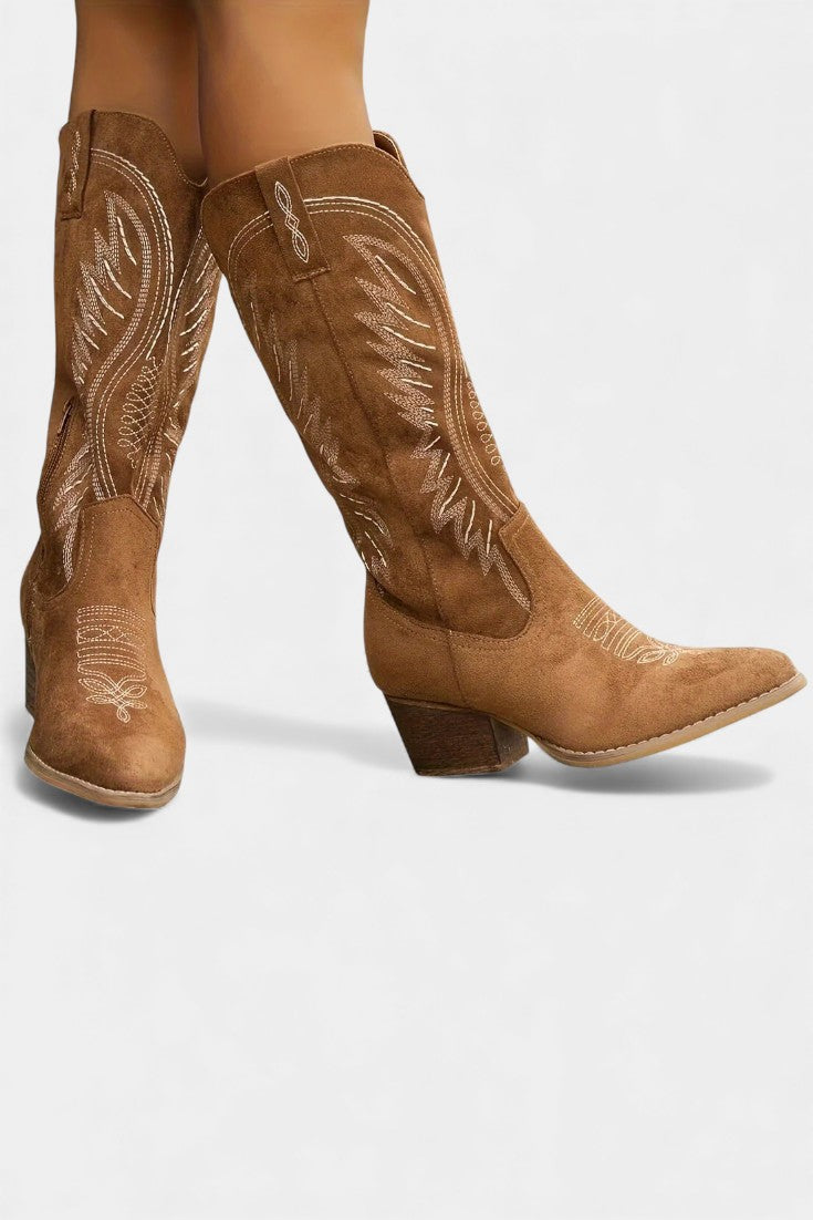 Suede Eusty Cowboy Boots with Block Heel