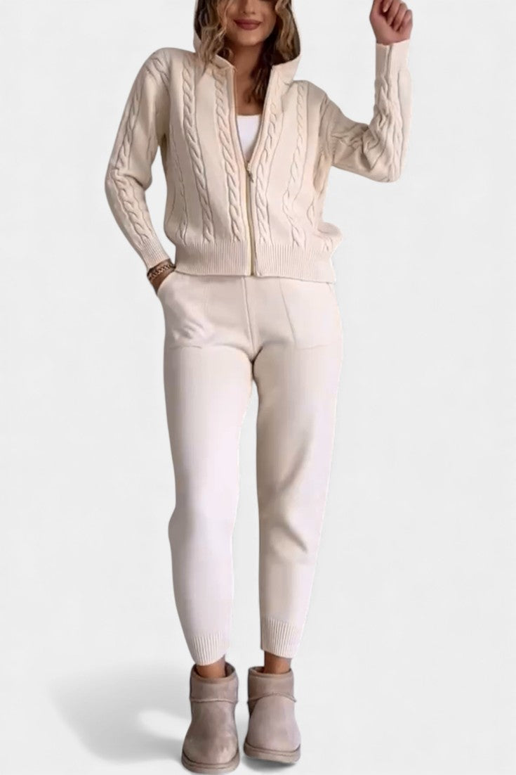 Perdita Cardigan & Twisted Jacquard Sweater Set - Casual Style