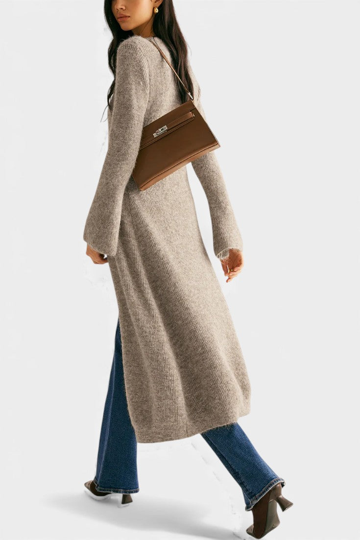 Dorénia V-Neck Midi Knit Dress with Side Slit