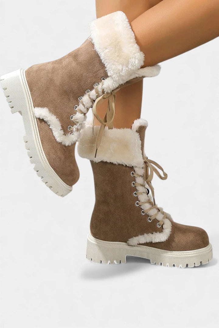 Léonce Lace-Up Mid-Calf Faux Fur Boots