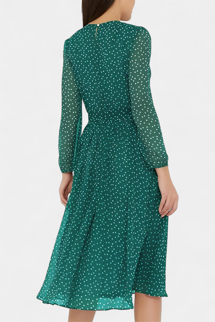 Polka Dot Puff Sleeve Midi Dress by Cymene