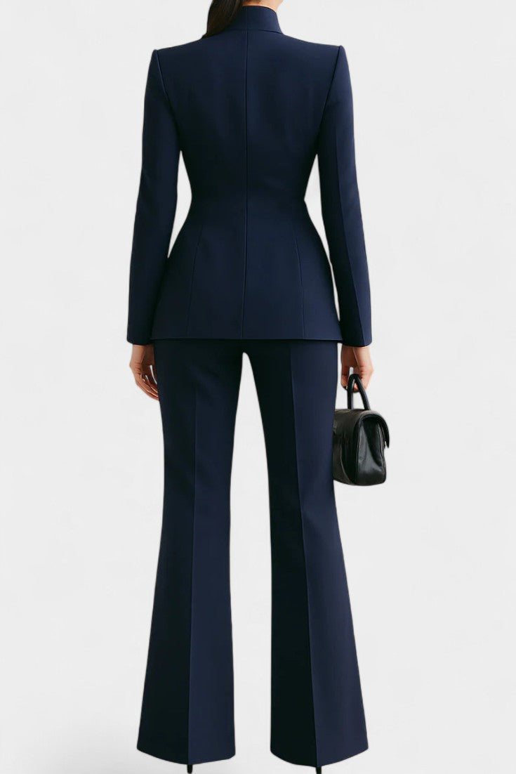 Elisabetta High-Collar Two-Piece Set with Wide-Leg Trousers