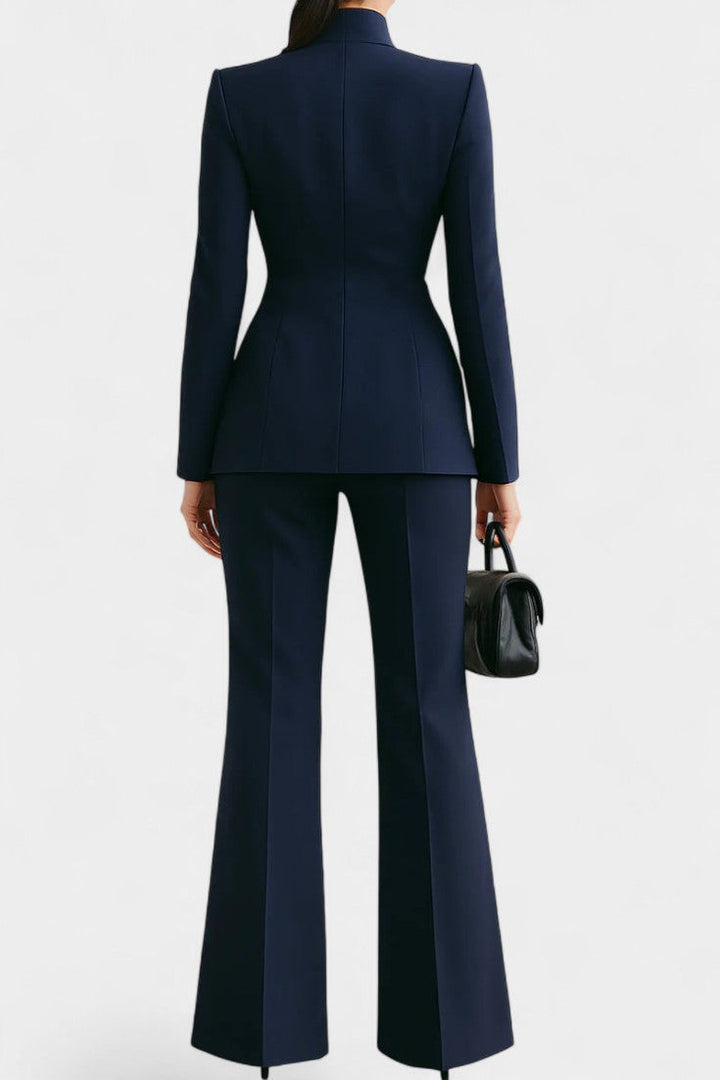 Elisabetta High-Collar Two-Piece Set with Wide-Leg Trousers