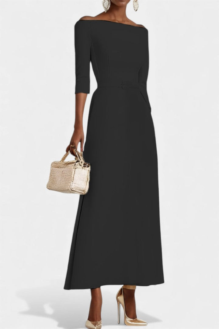 Meriya Off-Shoulder A-Line Dress with Short Sleeves