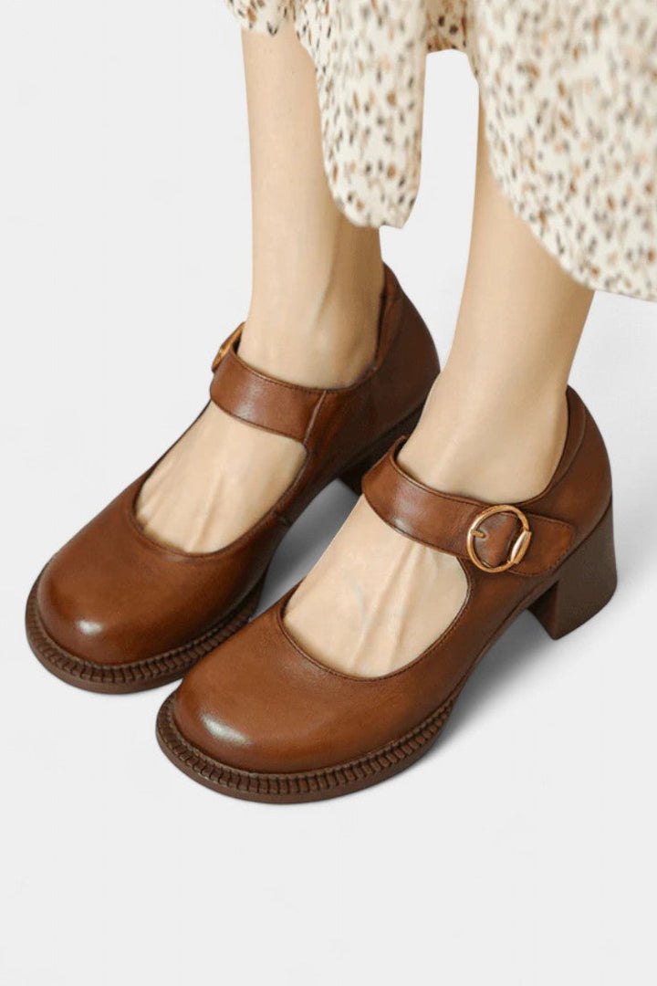 Agnes Mary Janes with Classic Round Toe and Square Heel Design