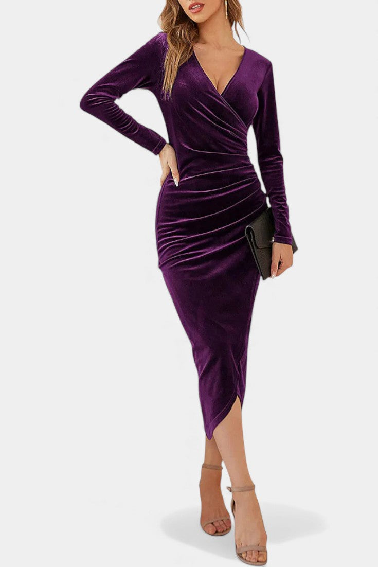 Gathered Velvet Midi Cocktail Dress by Kenza