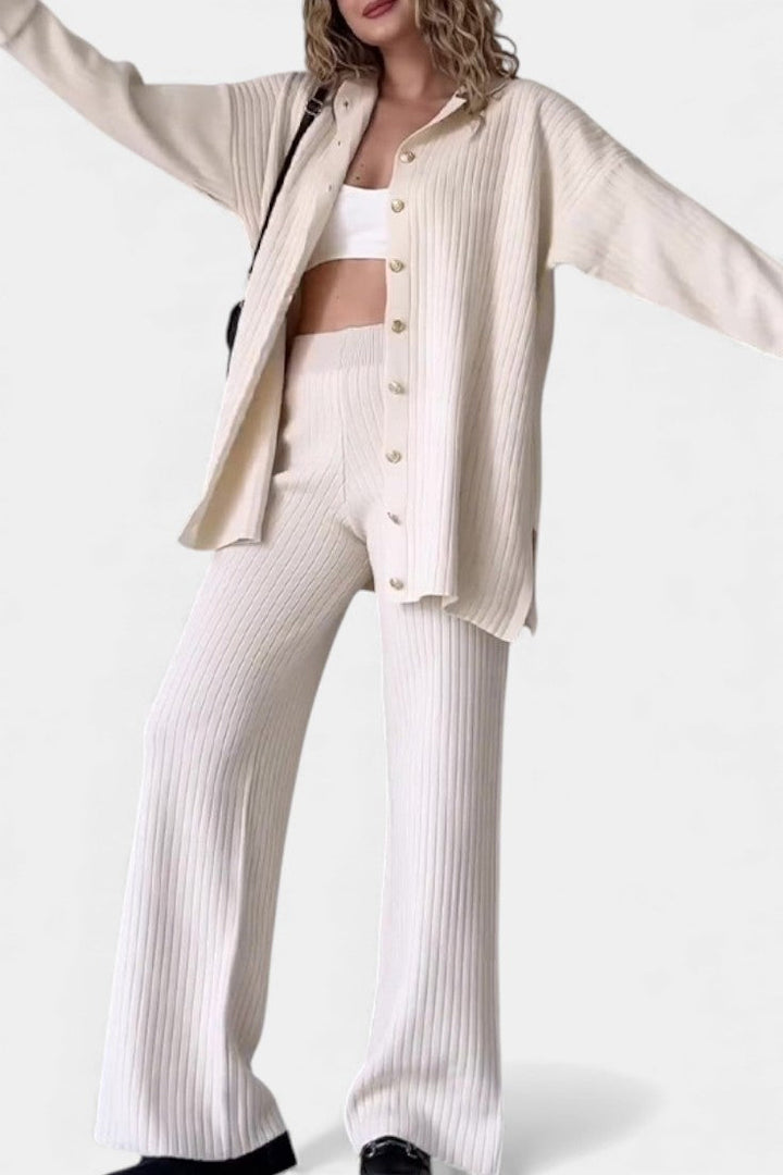 Striped Jacquard Knit Two-Piece Set with Thoughtful Design