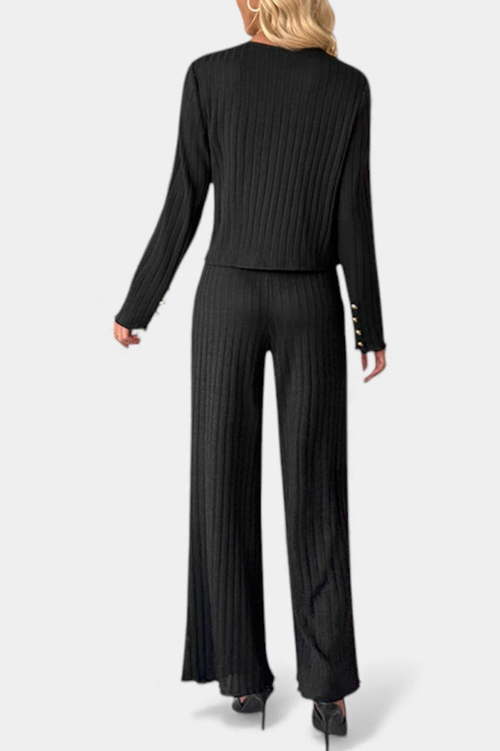Nahia Minimalist Knit Top with Wide-Leg Pants Set