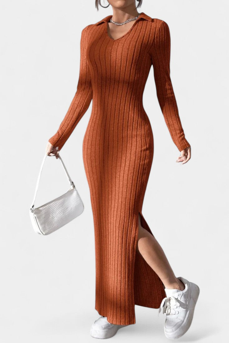 Elidia V-Neck Maxi Dress with a Tailored Fit