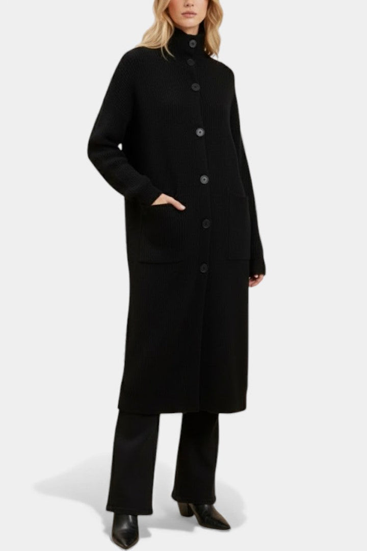 Clarisse Long Knit Coat Featuring a Cozy Turtleneck and Button Closure