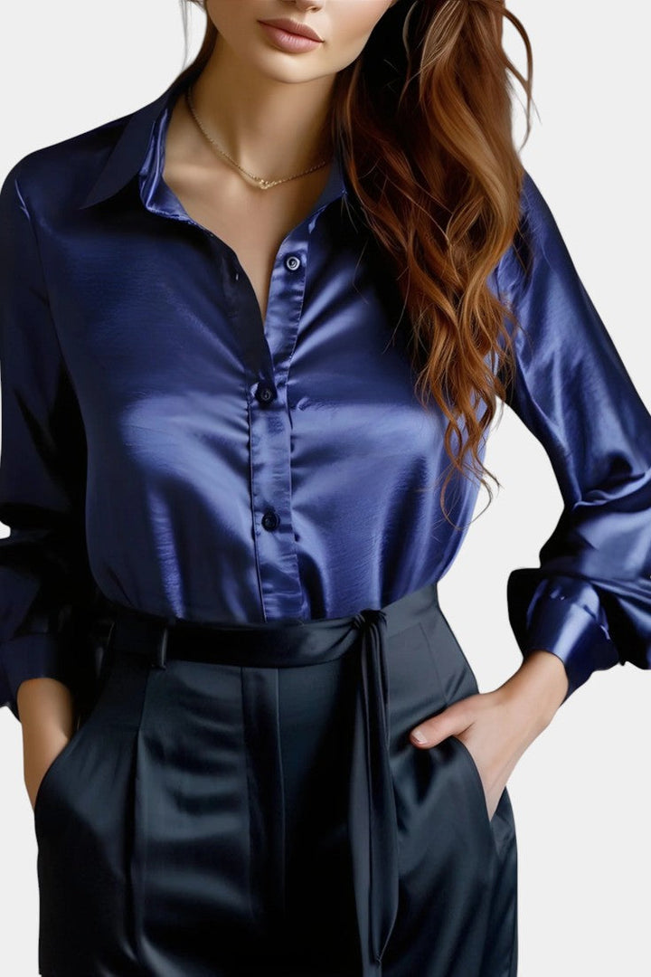 Alida Chic Long-Sleeve Satin Blouse