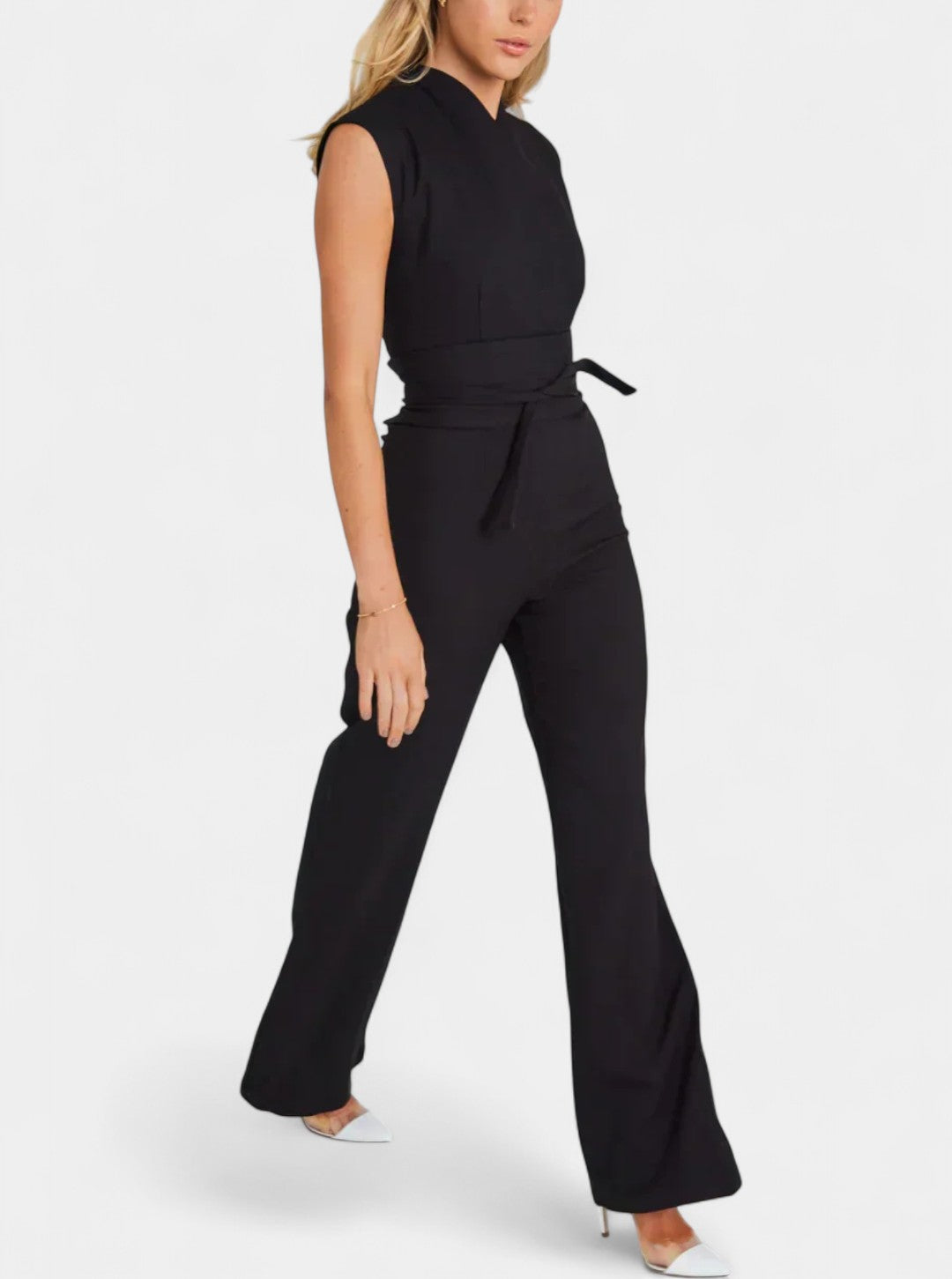 Leona High-Neck Sleeveless Jumpsuit with Flared Legs