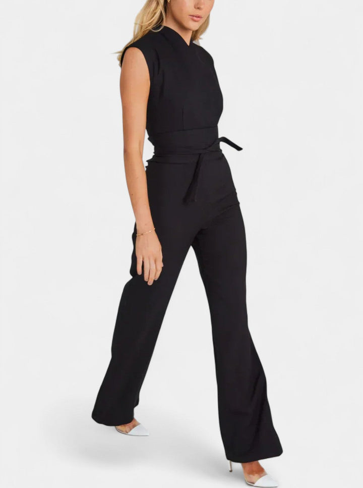 Leona High-Neck Sleeveless Jumpsuit with Flared Legs