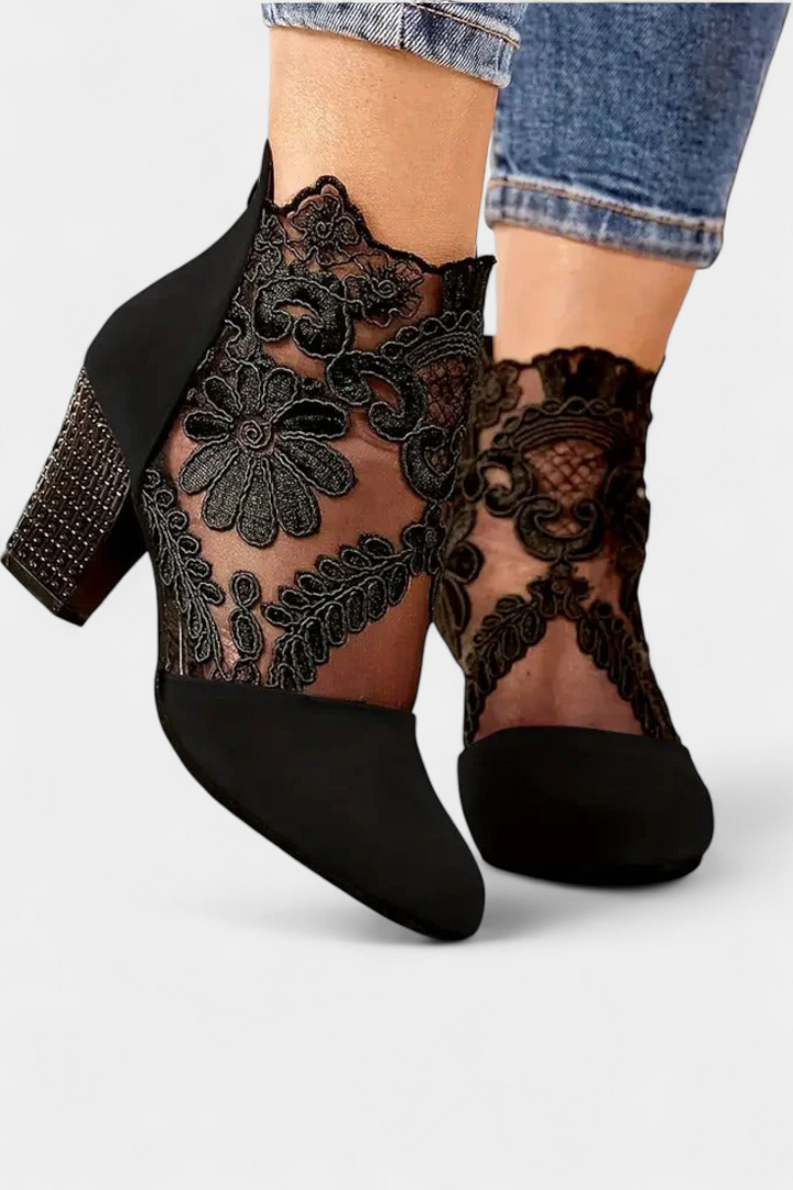 Elegant Floral Lace Heels by Alaine