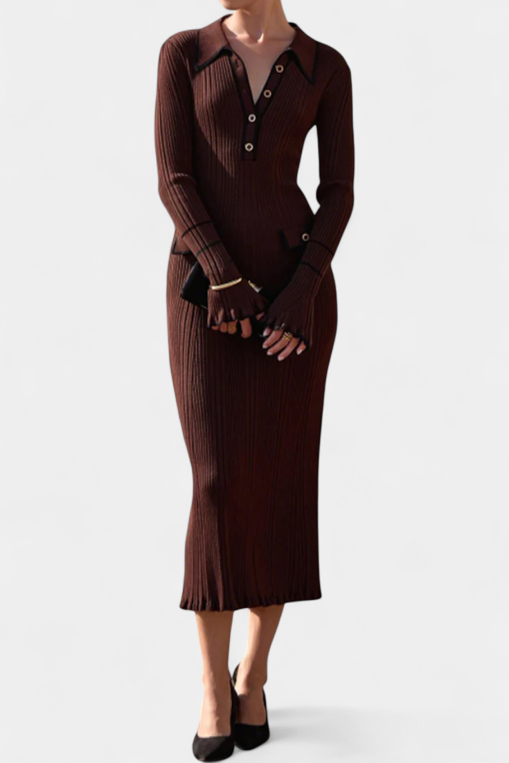 Jamila Polo Collar Knit Dress with Chic Ruffles