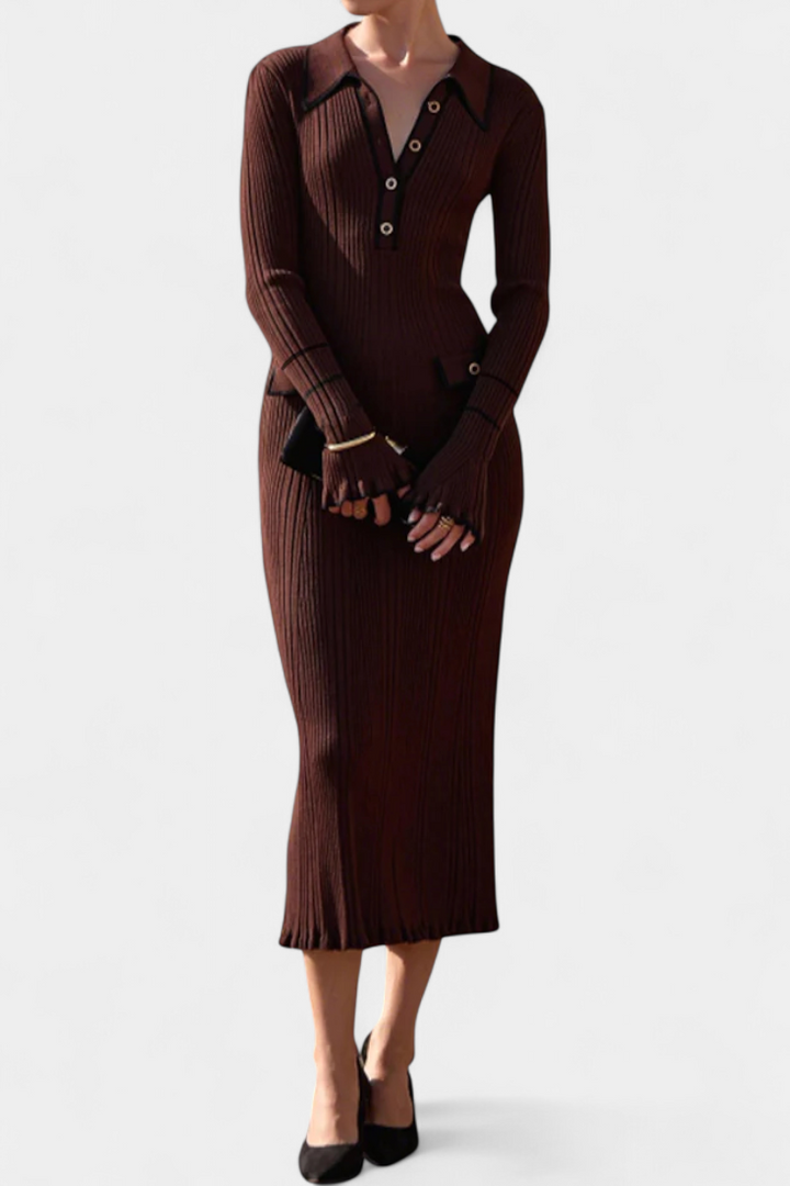 Jamila Polo Collar Knit Dress with Chic Ruffles