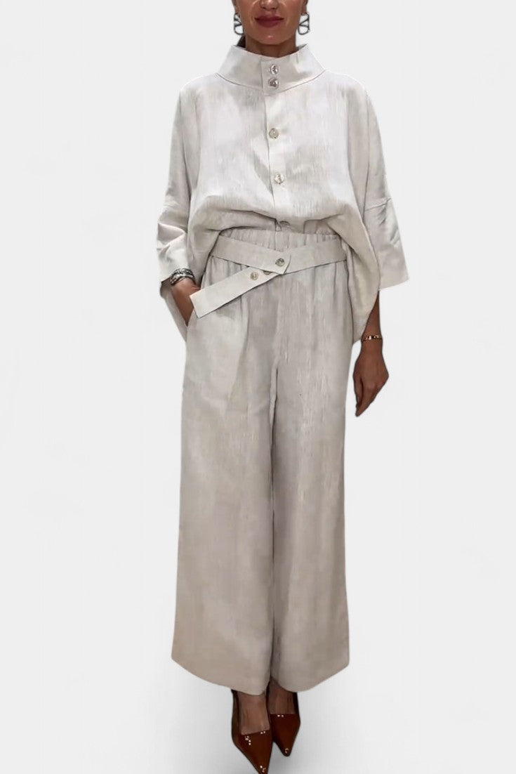 Ailany High Neck Structured Ensemble with Asymmetrical Waist Trousers