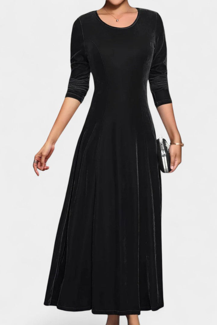 Tiphaine Round Neck Long Sleeve Velvet Maxi Dress