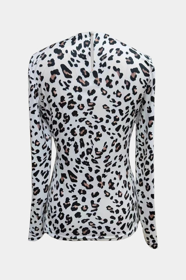 Belane White Leopard High Neck Top