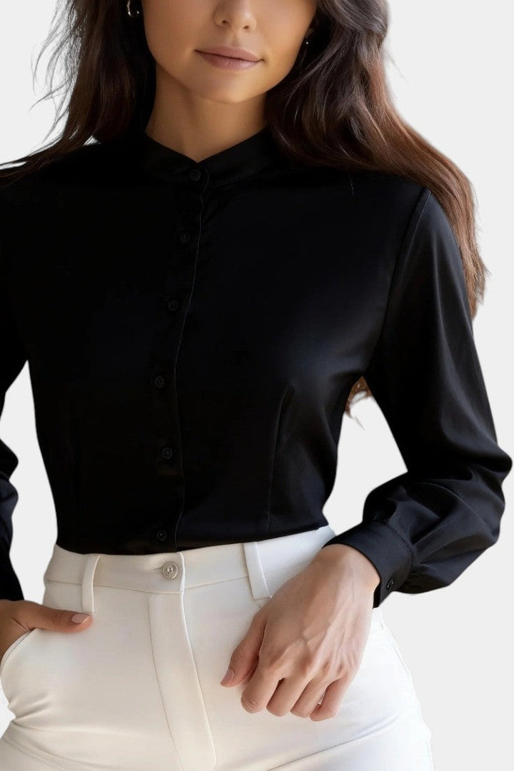 Ysé Mandarin Collar Blouse with Button Detail
