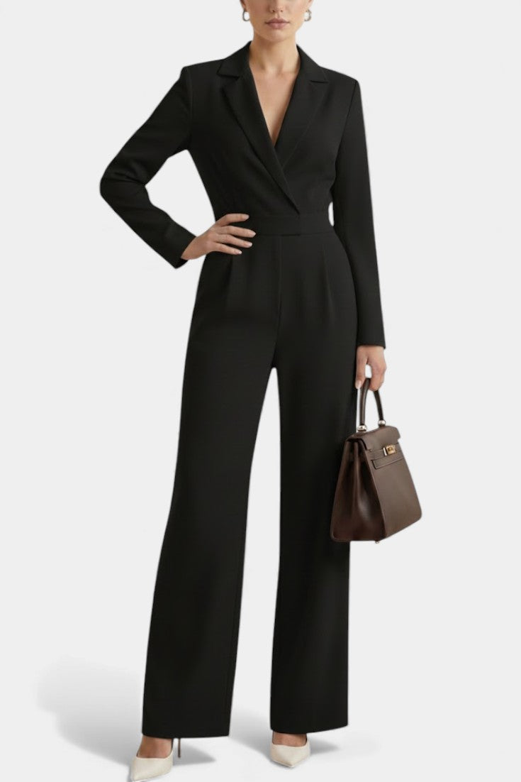 Ximena High-Waisted Long Sleeve Jumpsuit Featuring Pockets