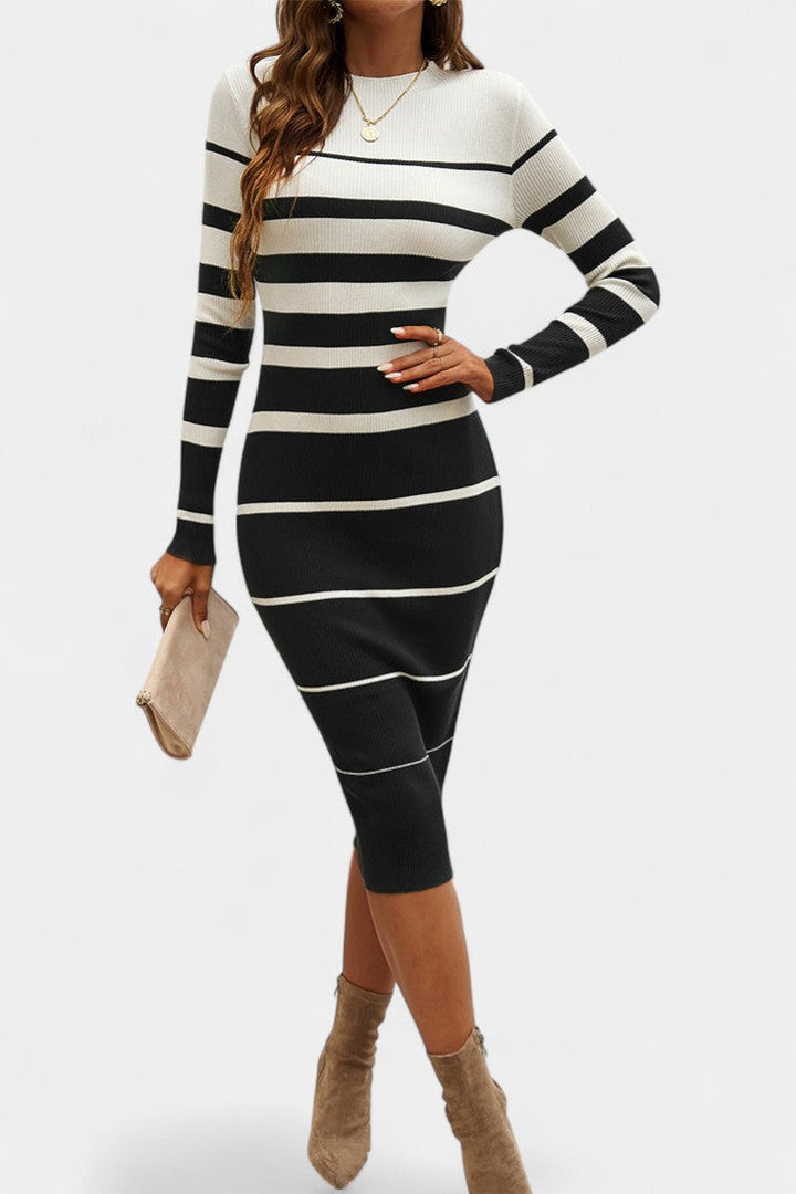 Azelyne Striped Knit Bodycon Midi Dress