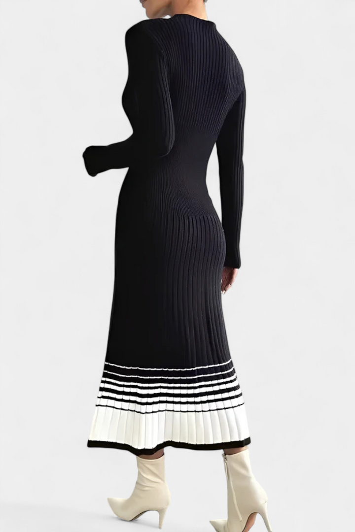 Coline Two-Tone Knit Dress featuring a Round Neck