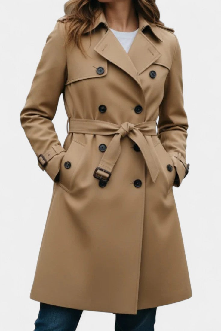 Double-Breasted Long Coat with Belt by Romane