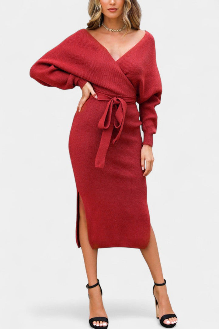 Coriselle Backless Knit Midi Dress with Lace-Up Detail