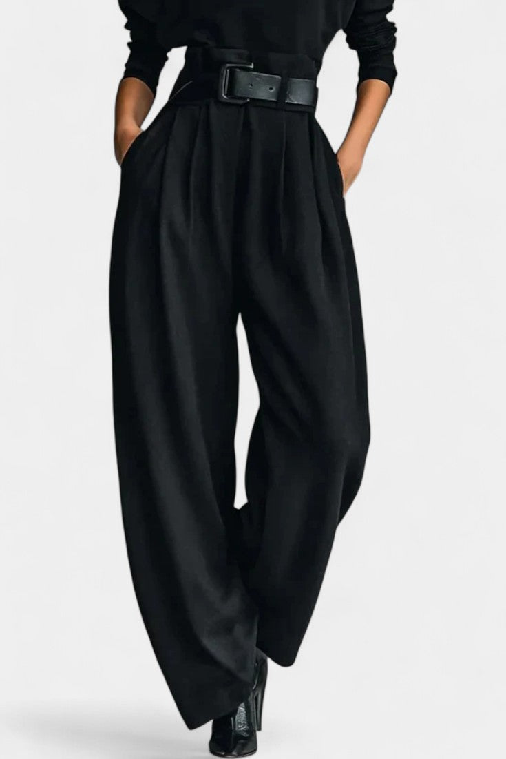 Erisen Black High-Collar Ensemble with Straight-Leg Trousers
