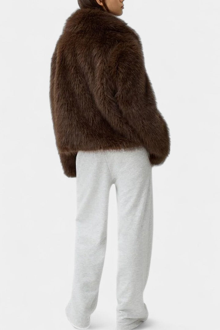 Positano Faux Leather Jacket Featuring an Oversized Faux Fur Collar