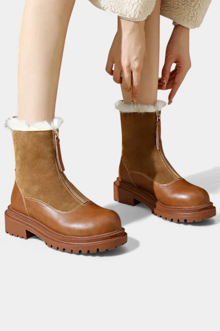 Gertrud Ankle Boots Featuring Studded Sole and Faux Fur Accent