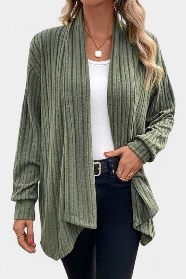 Button-Up Ribbed Hooded Cardigan by Sansel
