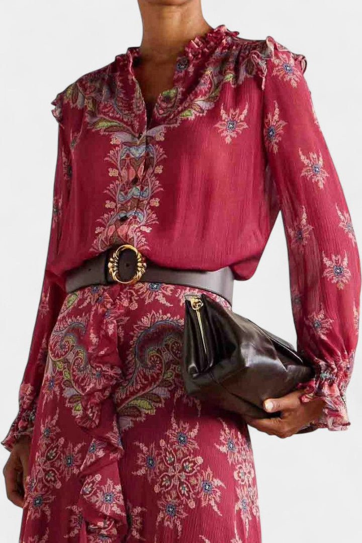 Bohemian Print Ruffled Chiffon Set by Amancia