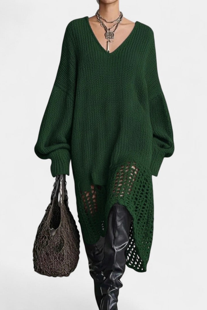 Deep Green Brigitte Long Textured Knit Dress