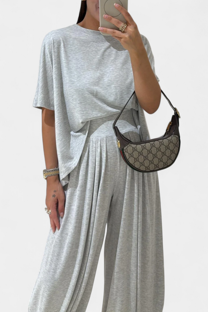 Trista Minimalist Modal Ensemble: Straight Top & Wide-Leg Pants