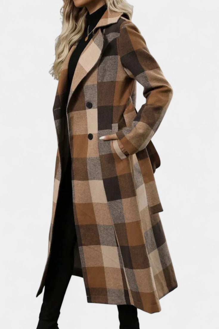 Mélissandre Double-Breasted Checkered Coat with Notched Collar