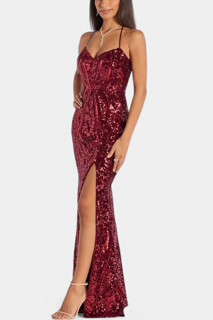 Marleni Shimmering Halter Dress
