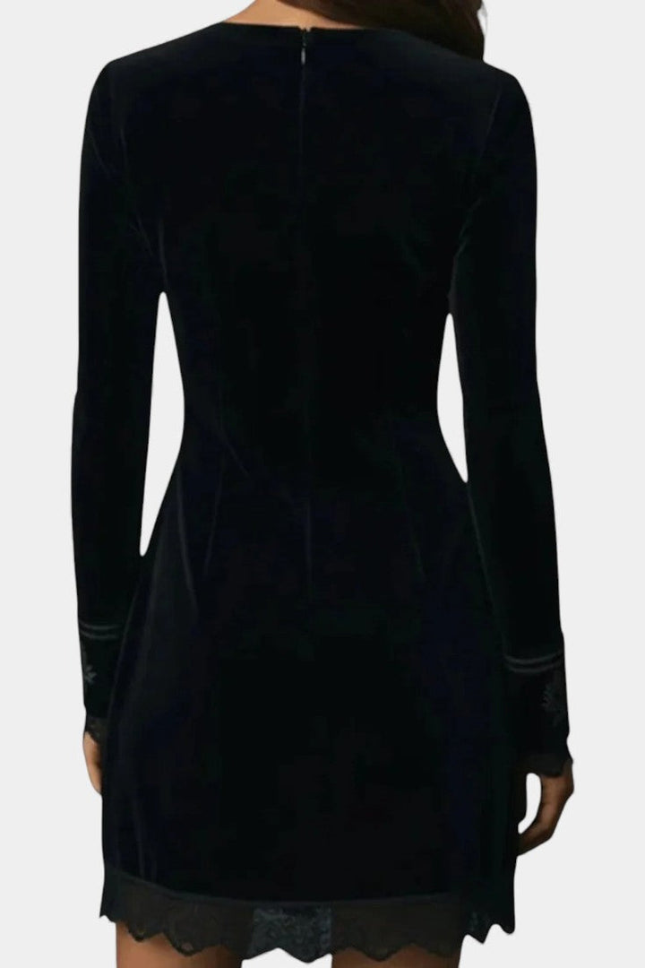 Pharélia Velvet Dress with Deep V-Neck and Embroidery