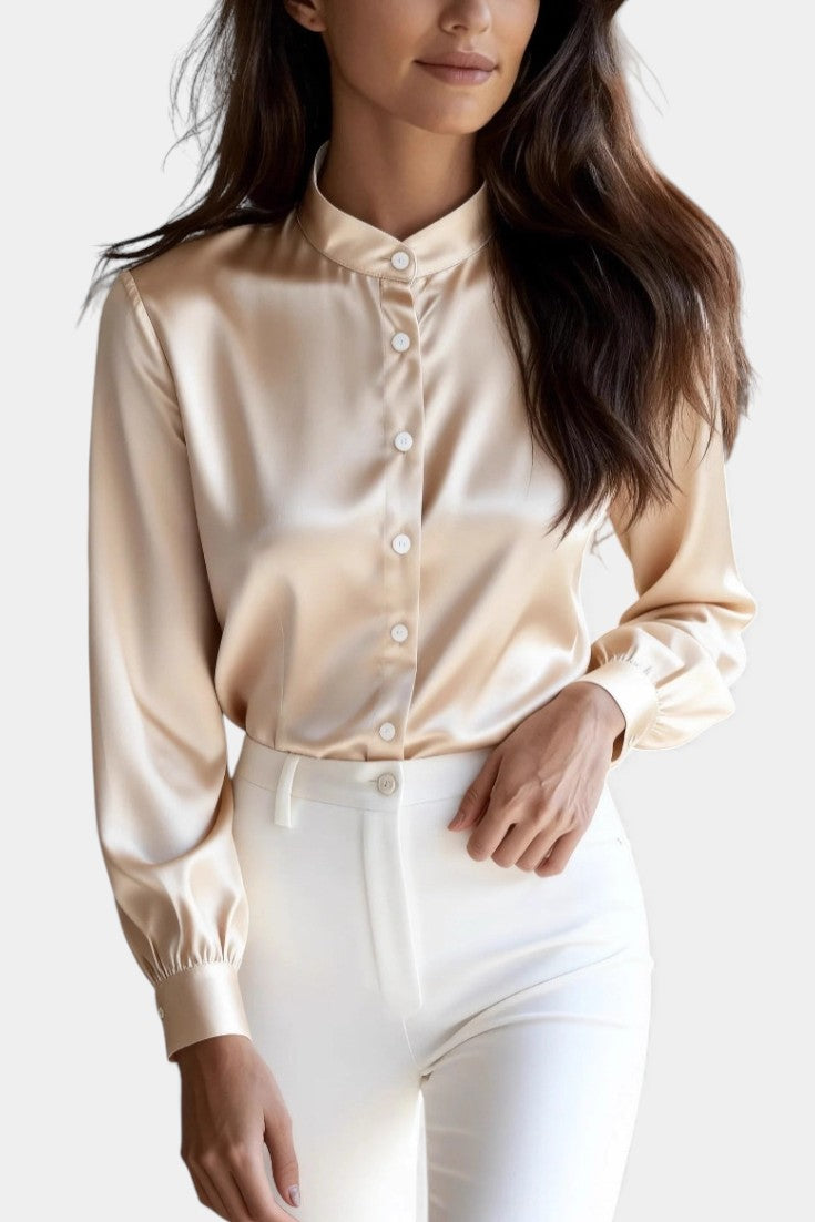 Ysé Mandarin Collar Blouse with Button Detail