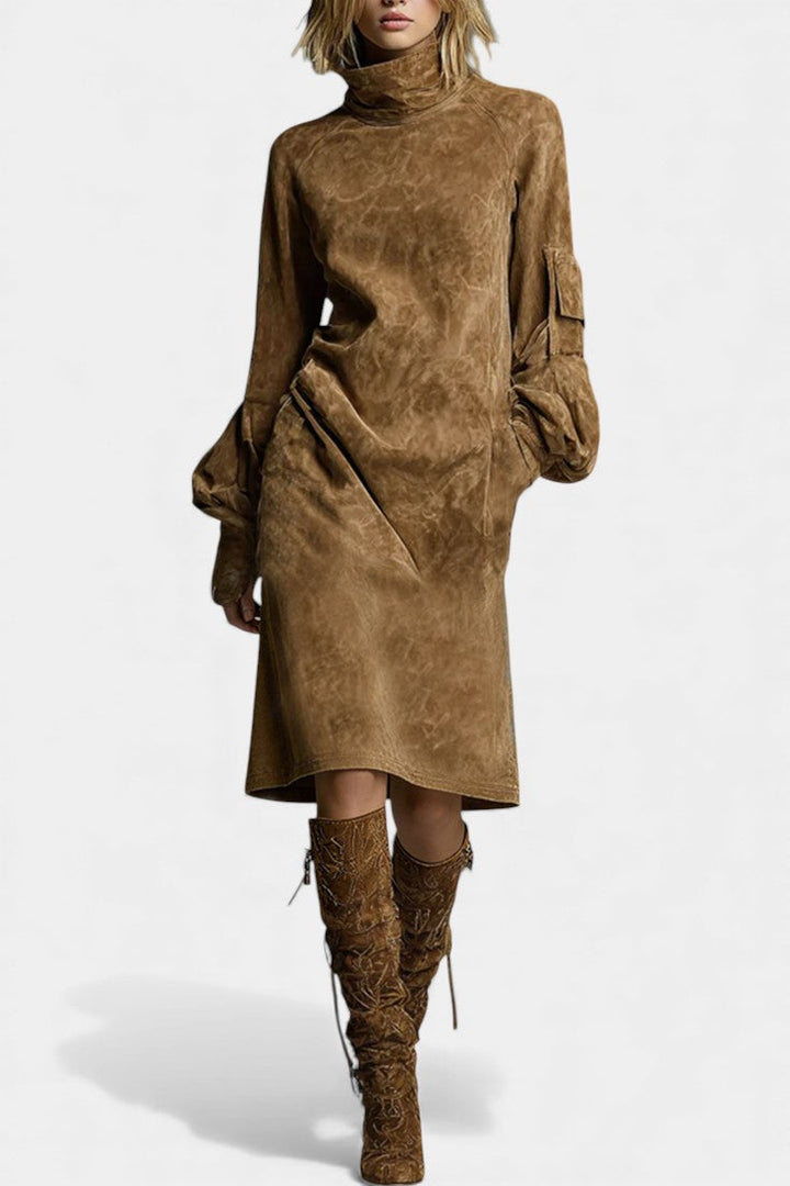 Hortense Urban Midi Dress in Faux Suede with Convenient Pockets