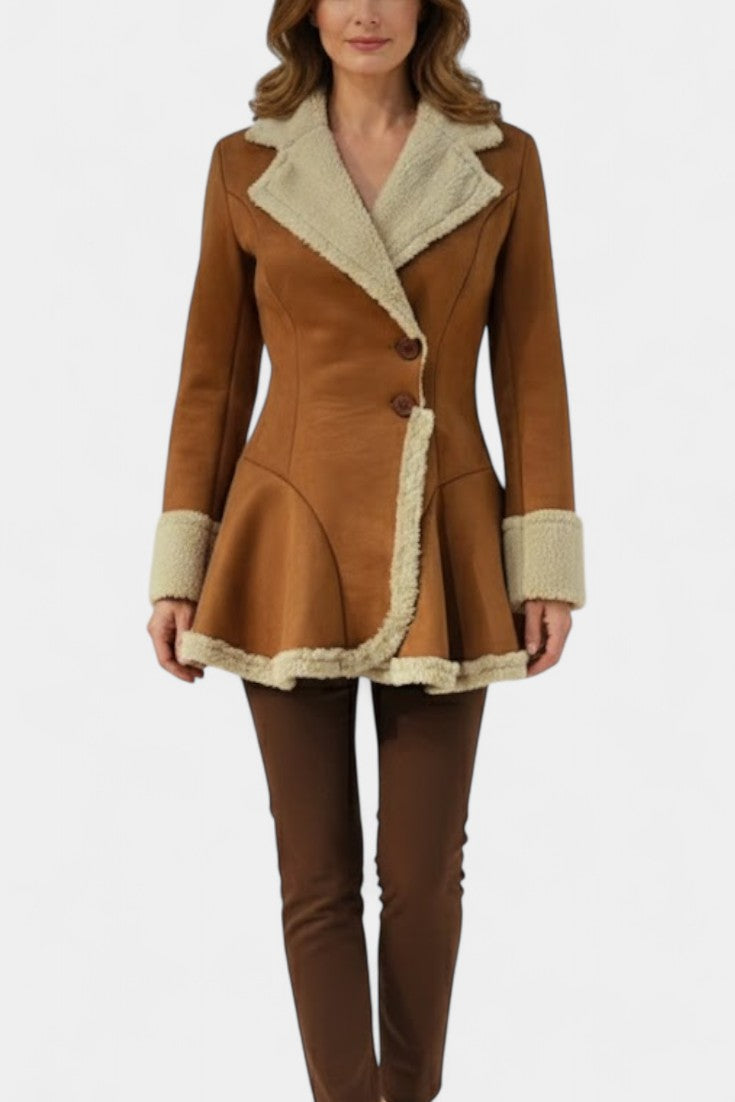 Lucile Faux Fur Trim Button Coat