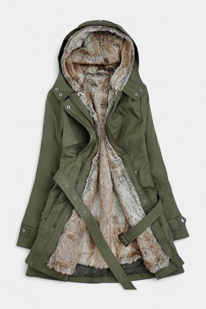 Fernande Hooded Long Parka with Belt and Cozy Lining