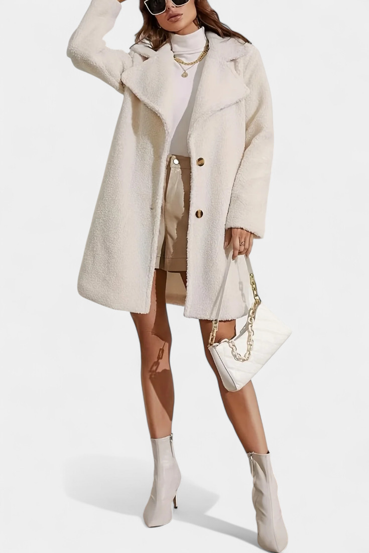 Lyra Minimalist Long Coat with Sleek Button Design