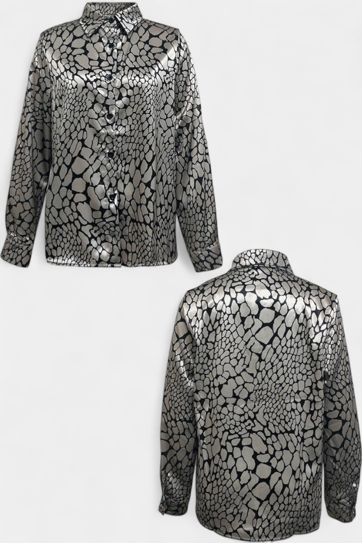 Caspian Oversized Snake Print Blouse with Button Details