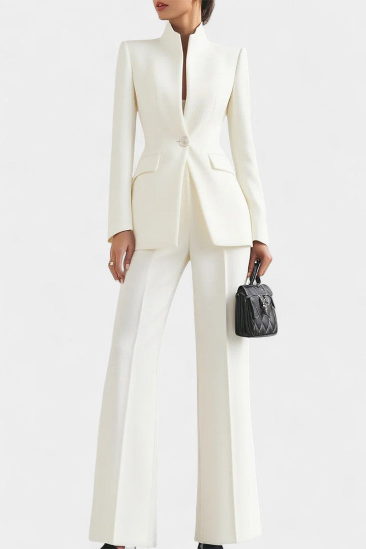 Elisabetta High-Collar Two-Piece Set with Wide-Leg Trousers