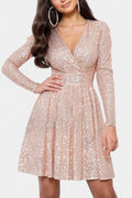 Thaïs V-Neck Long Sequin Dress with Elegant Long Sleeves