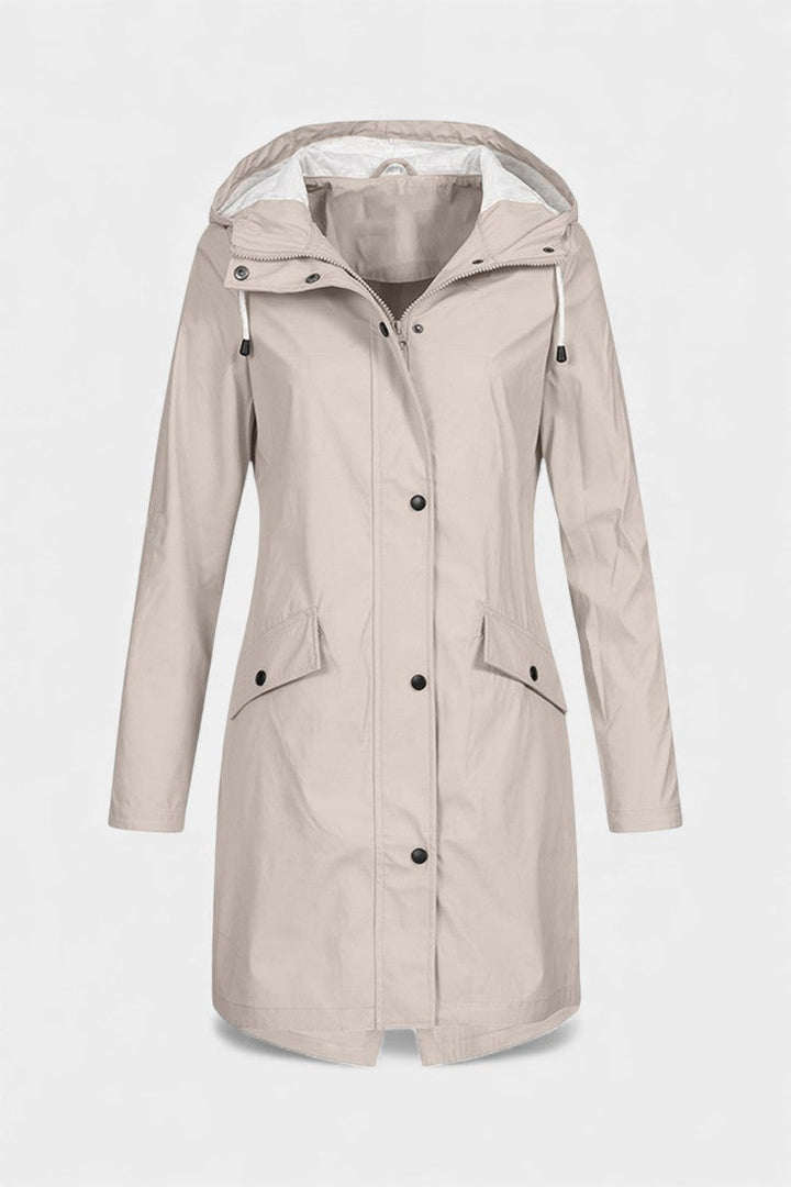 Beige Carmélia Long Waterproof Parka with Adjustable Hood