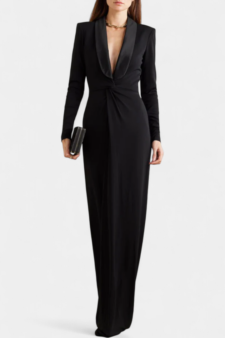 Talara Long Sleeve Fitted Dress with Deep V-Neckline