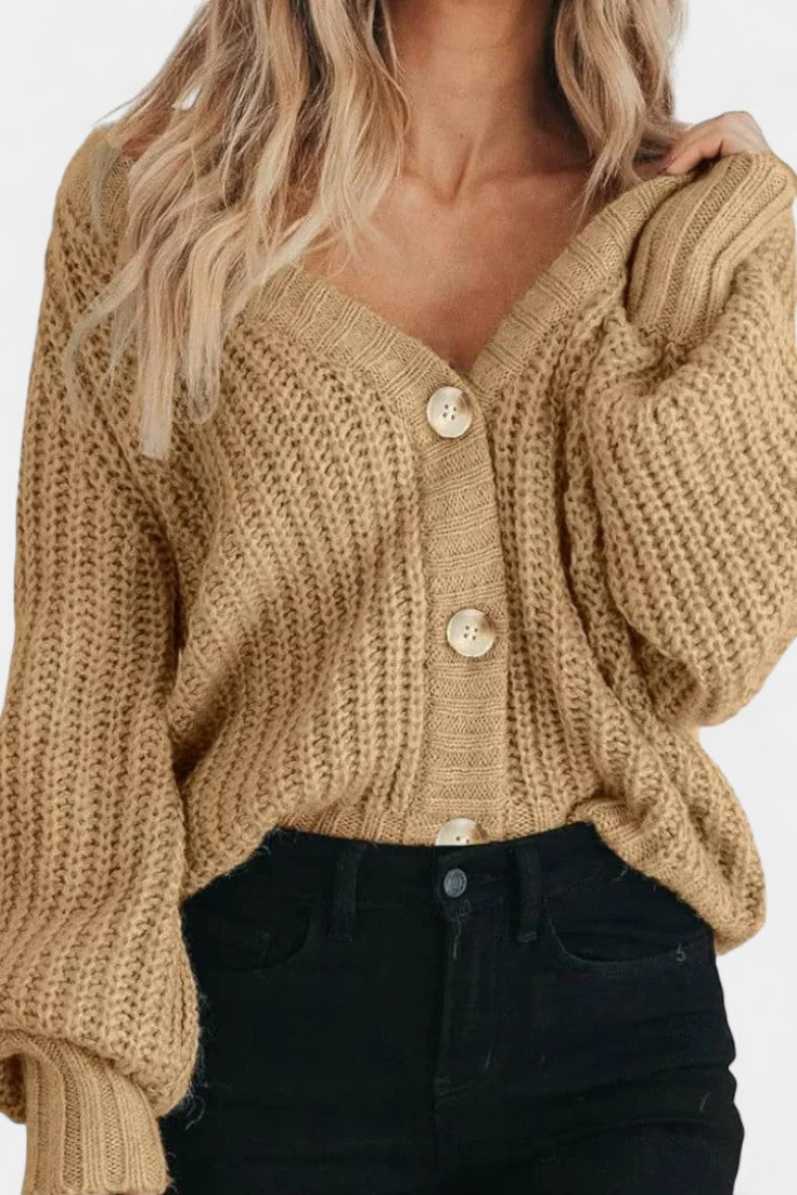 Freya Relaxed Fit Ribbed Cardigan by Axia with Button Details